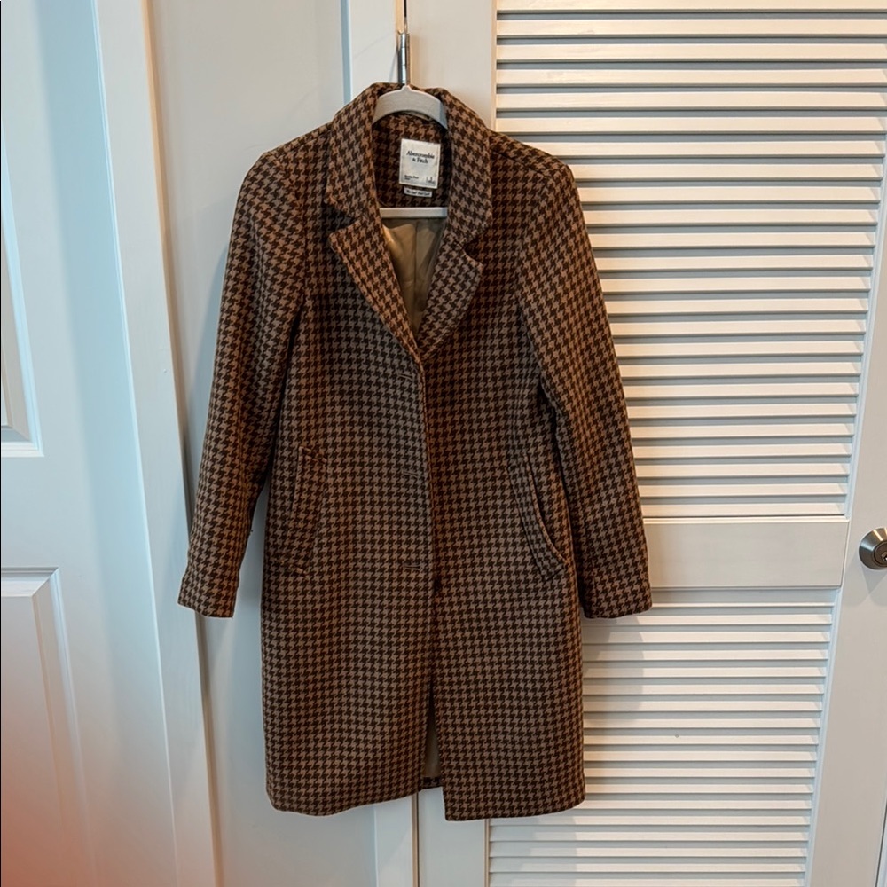 Abercrombie & Fitch Brown/Tan Houndstooth Wool Coat